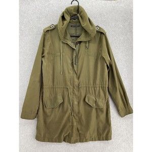 Brandy Melville Women's Olive Green Hooded Full Zip Jacket Long Sleeve One Size